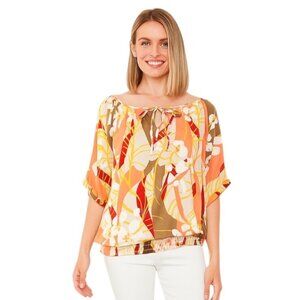 Skyes the Limit Tropical Floral Keyhole Blouse~Size XL~Tie Spring Top L3 11